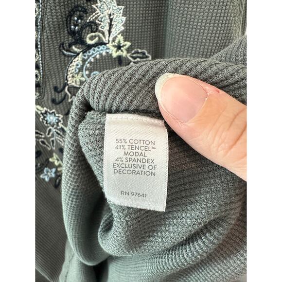 J.JILL Petite Gray Embroidered Thermal Tunic Top Long Sleeve Cotton Blend Large - Picture 7 of 8